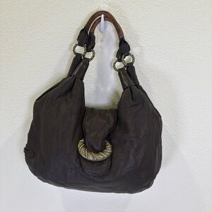 COLE HAAN Brown Leather Tote Handbag Purse - Pink Lining Vintage BOHO Y2K VTG